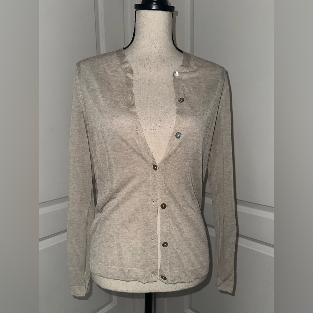 Zara Light Beige Sheer Open Front Cardigan Sweater S Chic